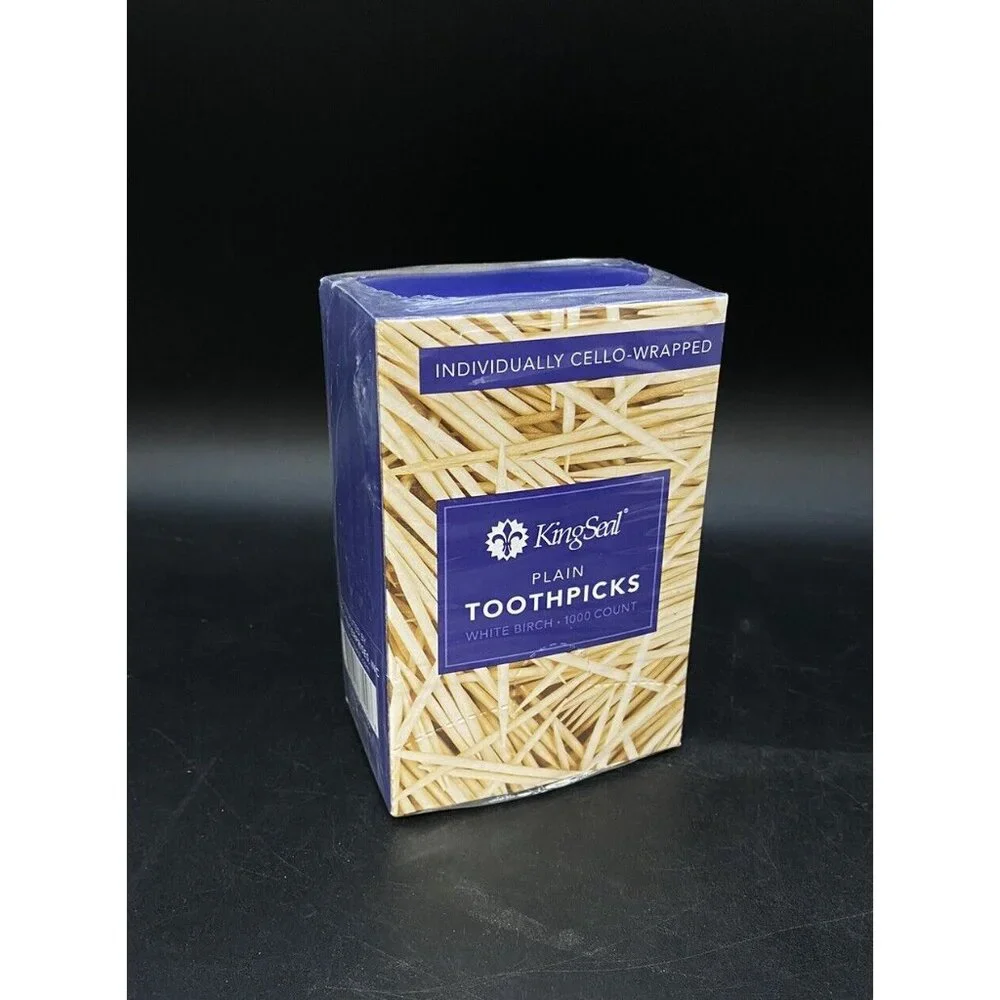 Kingseal 1000 Count Individually Cello Wrapped Plain Birch Toothpicks